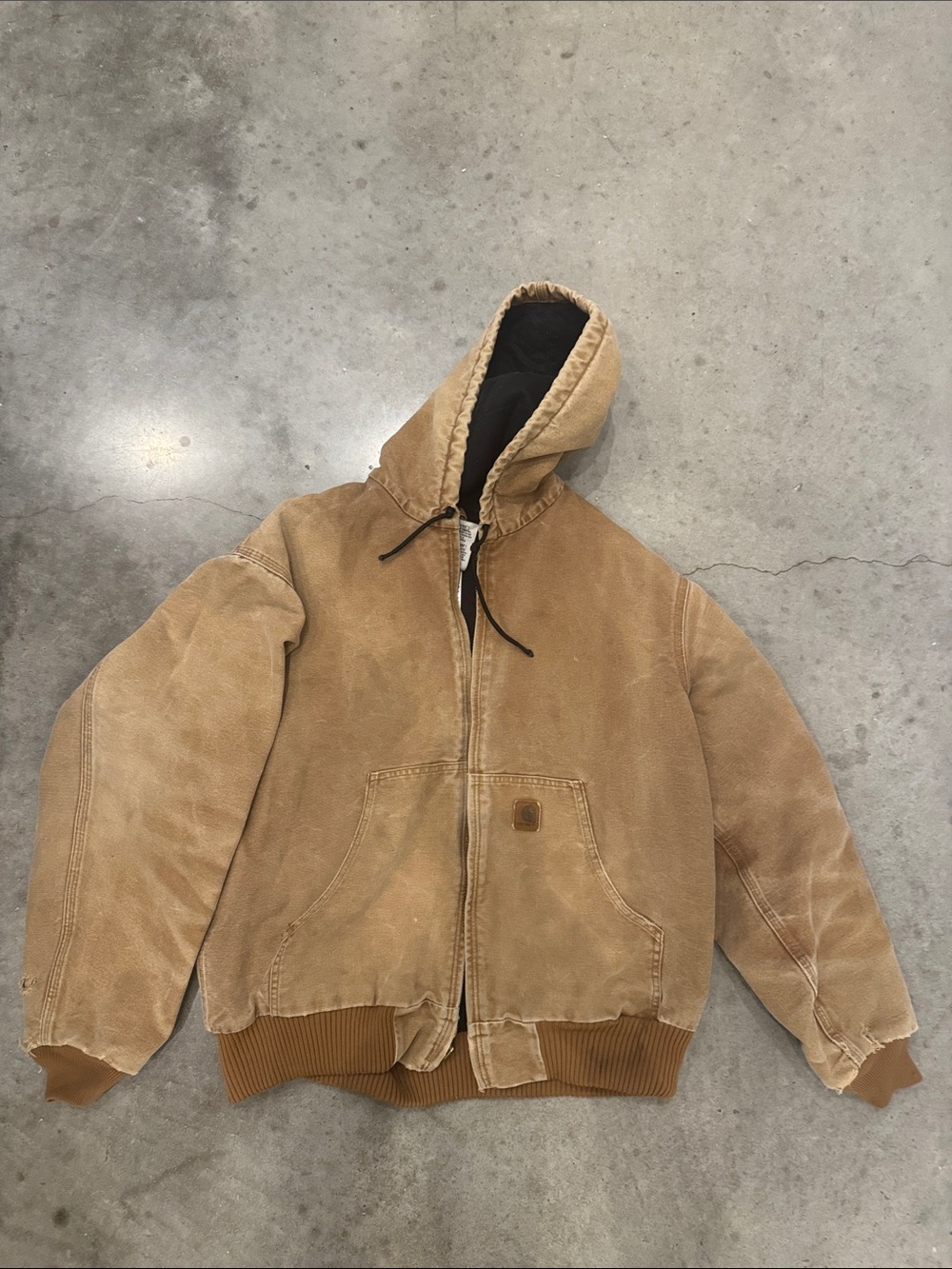 Vintage Carhartt J130 BRN Sandstone Jacket Hooded Quilted Flannel Lined Large